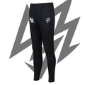 Black pants with white logos on a white background