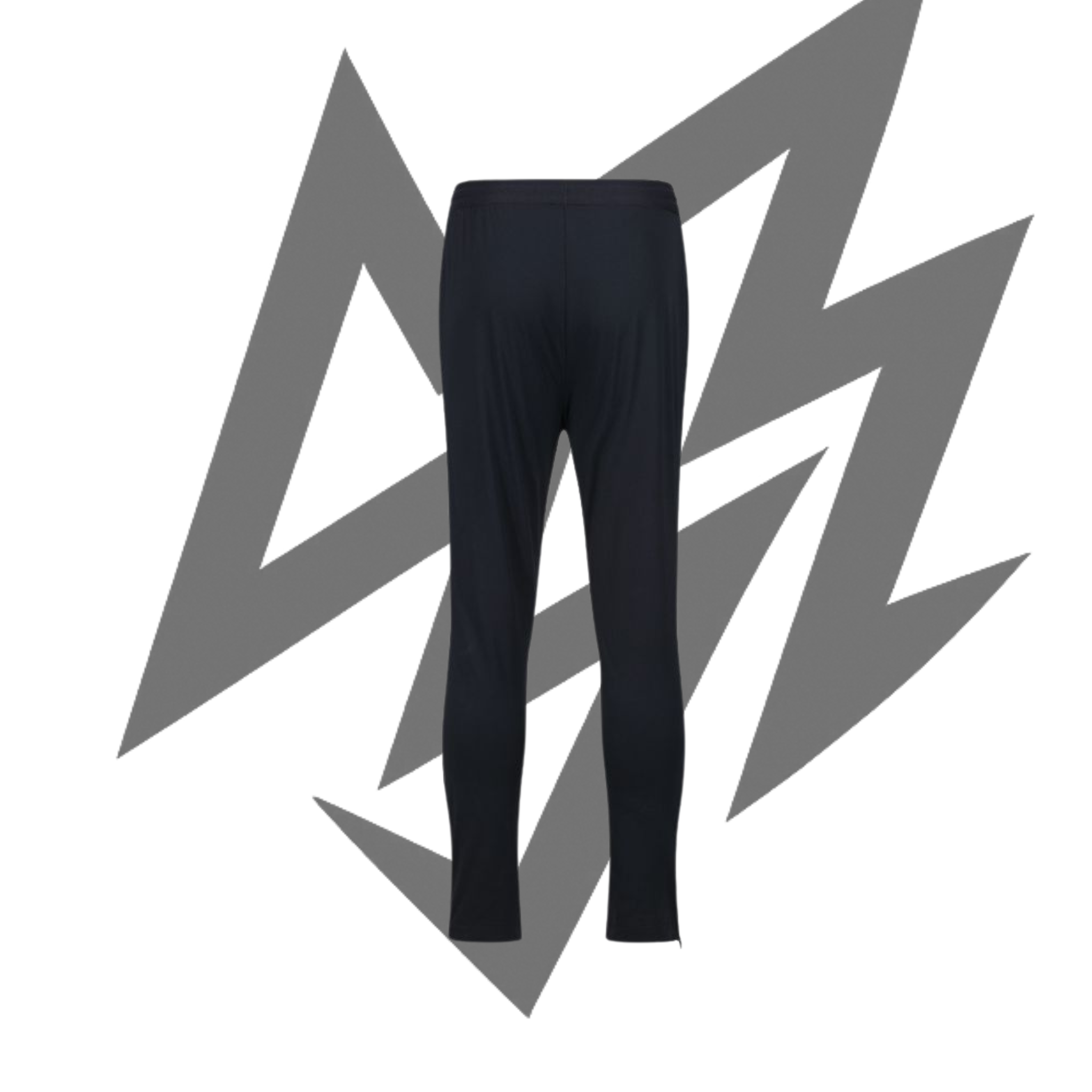 Black leggings on a white background with abstract gray shapes